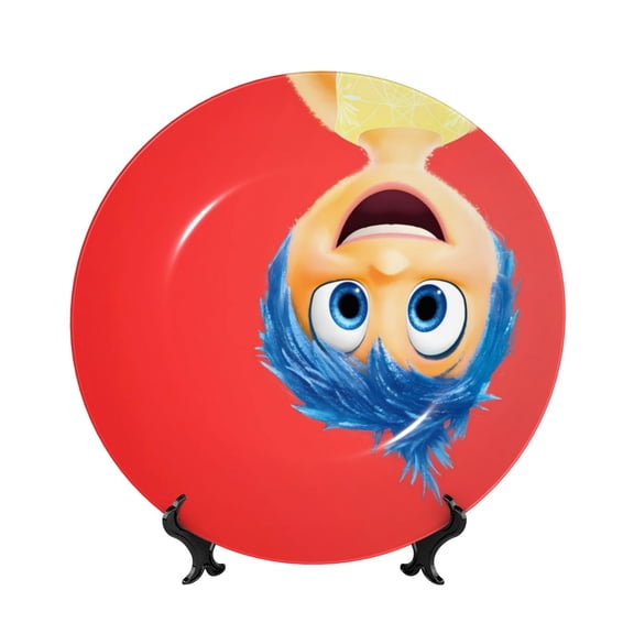 Saiise inside out 2 Print Bone China Decorative Plate Ceramic Decorative Plates with Display Stand Handmade Ceramic Wall Art Decor for Home Kitchen Bedroom Decorative-7in