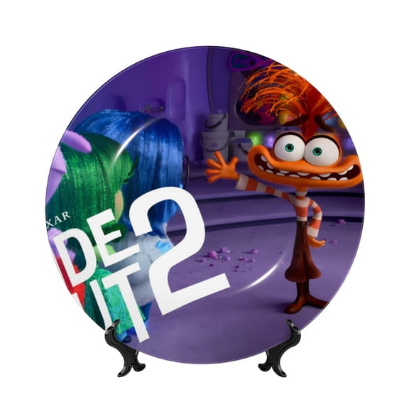 Saiise inside out 2 Print Bone China Decorative Plate Ceramic Decorative Plates with Display Stand Handmade Ceramic Wall Art Decor for Home Kitchen Bedroom Decorative-7in