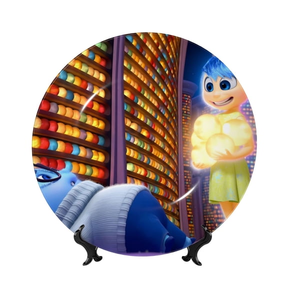 Saiise inside out 2 Print Bone China Decorative Plate Ceramic Decorative Plates with Display Stand Handmade Ceramic Wall Art Decor for Home Kitchen Bedroom Decorative-7in