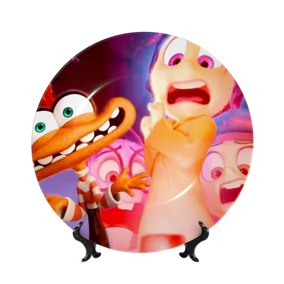 Saiise inside out 2 Print Bone China Decorative Plate Ceramic Decorative Plates with Display Stand Handmade Ceramic Wall Art Decor for Home Kitchen Bedroom Decorative-7in