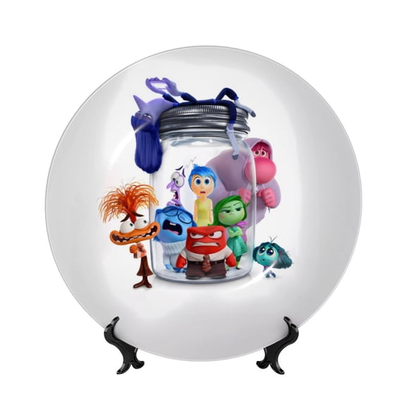 Saiise inside out 2 Print Bone China Decorative Plate Ceramic Decorative Plates with Display Stand Handmade Ceramic Wall Art Decor for Home Kitchen Bedroom Decorative-8in