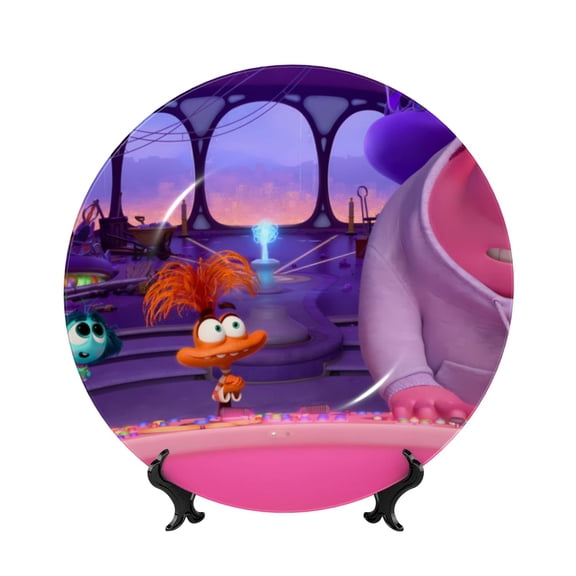 Saiise inside out 2 Print Bone China Decorative Plate Ceramic Decorative Plates with Display Stand Handmade Ceramic Wall Art Decor for Home Kitchen Bedroom Decorative-8in