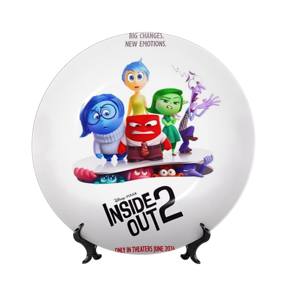 Saiise inside out 2 Print Bone China Decorative Plate Ceramic Decorative Plates with Display Stand Handmade Ceramic Wall Art Decor for Home Kitchen Bedroom Decorative-8in