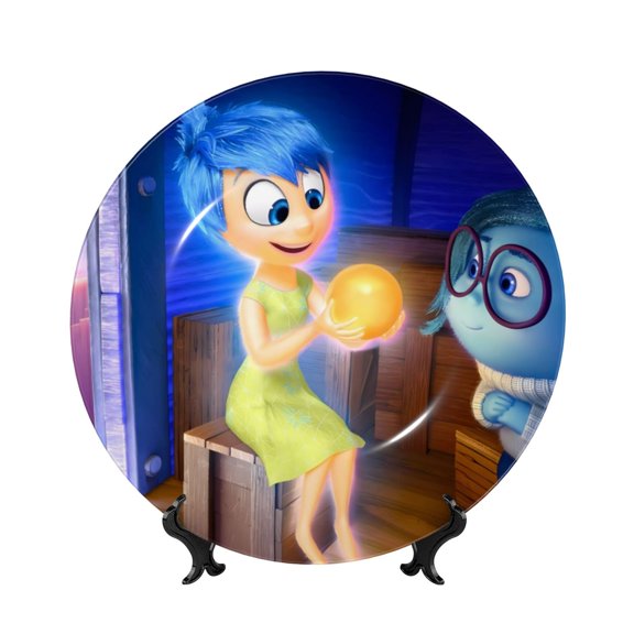 Saiise inside out 2 Print Bone China Decorative Plate Ceramic Decorative Plates with Display Stand Handmade Ceramic Wall Art Decor for Home Kitchen Bedroom Decorative-8in