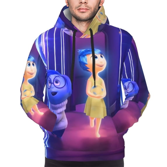 Saiise inside out 2 Men's Graphic Print Long Sleeve Drawstring Hoodie Pullover Sweatshirt-Large