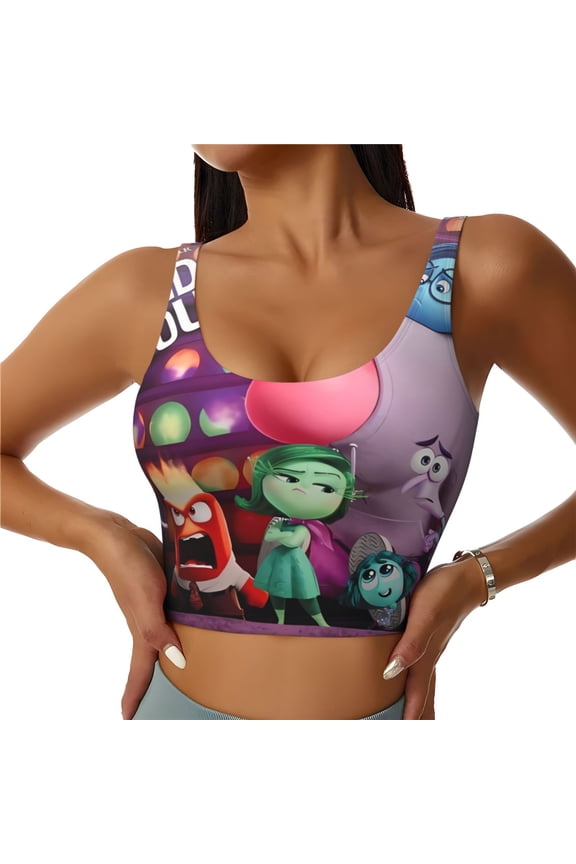 inside out 2 Print Crop Tops Sports Bra For Women Workout Cropped Tank Top Yoga Shirts Athletic Undershirts -Large