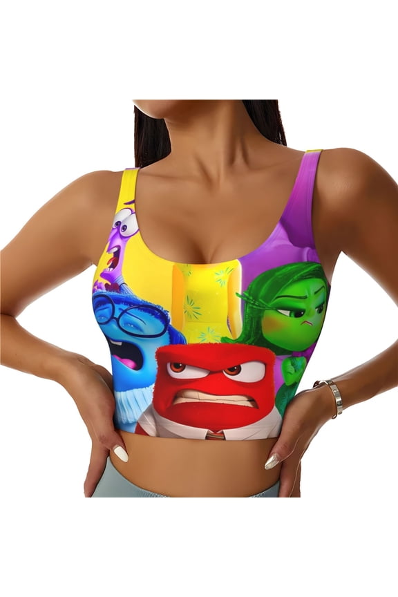 inside out 2 Print Crop Tops Sports Bra For Women Workout Cropped Tank Top Yoga Shirts Athletic Undershirts -Medium