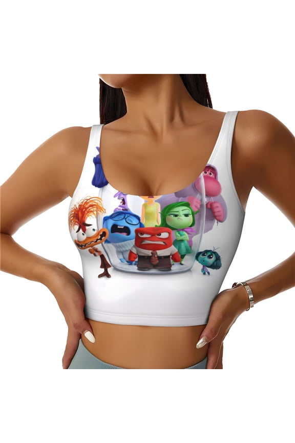 inside out 2 Print Crop Tops Sports Bra For Women Workout Cropped Tank Top Yoga Shirts Athletic Undershirts -Medium