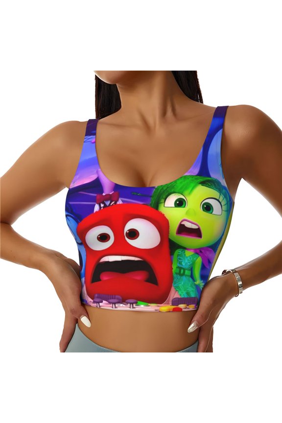 inside out 2 Print Crop Tops Sports Bra For Women Workout Cropped Tank Top Yoga Shirts Athletic Undershirts -Medium