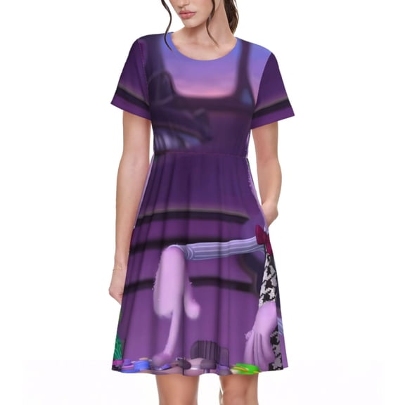 Saiise inside out 2 Print Women's Short Sleeve A-Line Dress with Pockets, Casual Knee-Length Crew Neck Dress for Summer