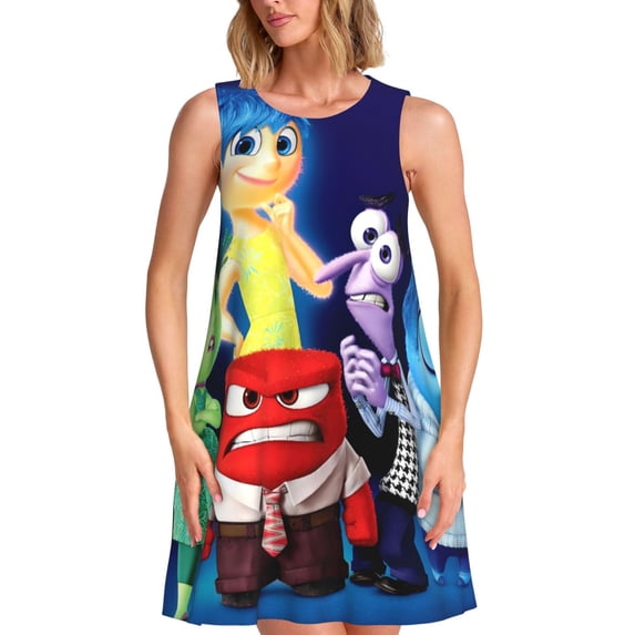Saiise inside out 2 Print Women's Sleeveless Knee-Length Dress with Pockets Casual Summer Tank Dress