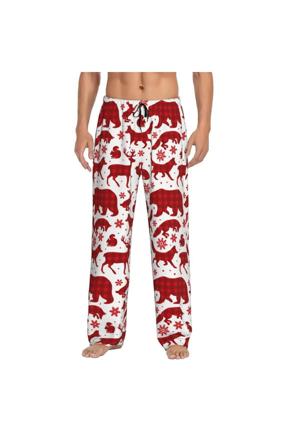 red plaid Moose Bunny bear Print Mens Pajama Pants for Men,Mens Lounge Pants,Funny Gifts for Men,Men's Pajama Bottoms-Small