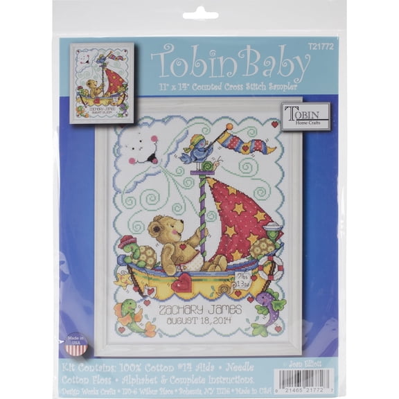 Sail Away Baby Birth Record Counted Cross Stitch Kit-11"X14" 14 Count