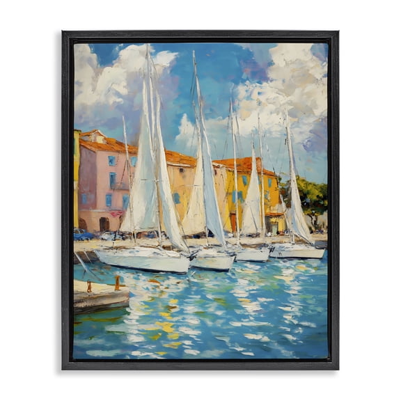 Stupell Industries Sail Away Boat Harbor Black Framed Floater Canvas Wall Art, design by Franklyn Gregory