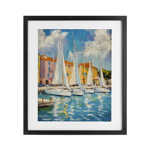 Stupell Industries Sail Away Boat Harbor Black Framed Print Under Glass, design by Franklyn Gregory