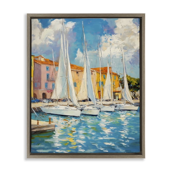 Stupell Industries Sail Away Boat Harbor Brown Framed Floater Canvas Wall Art, design by Franklyn Gregory
