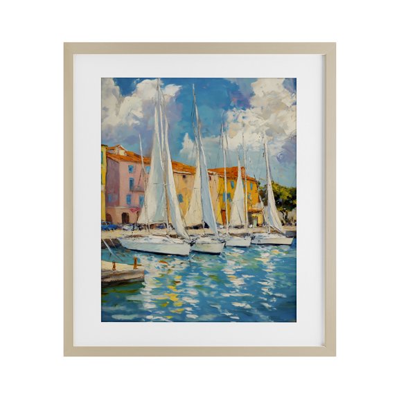 Stupell Industries Sail Away Boat Harbor Birch Framed Print Under Glass, design by Franklyn Gregory