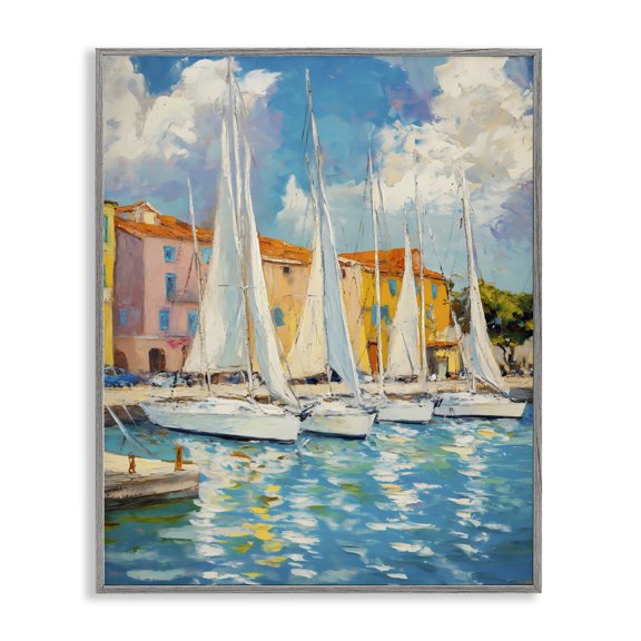 Stupell Industries Sail Away Boat Harbor Gray Framed Giclee Art, design by Franklyn Gregory