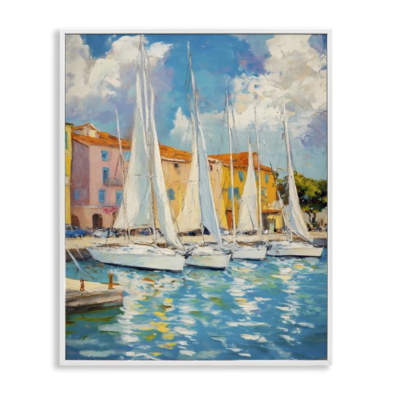 Stupell Industries Sail Away Boat Harbor White Framed Giclee Art, design by Franklyn Gregory