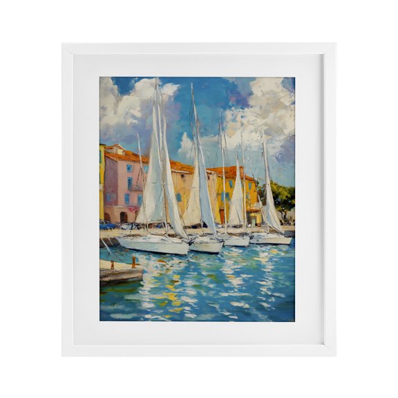 Stupell Industries Sail Away Boat Harbor White Framed Print Under Glass, design by Franklyn Gregory