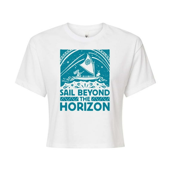 Sail Beyond The Horizon - Juniors Cropped Cotton Blend T-Shirt