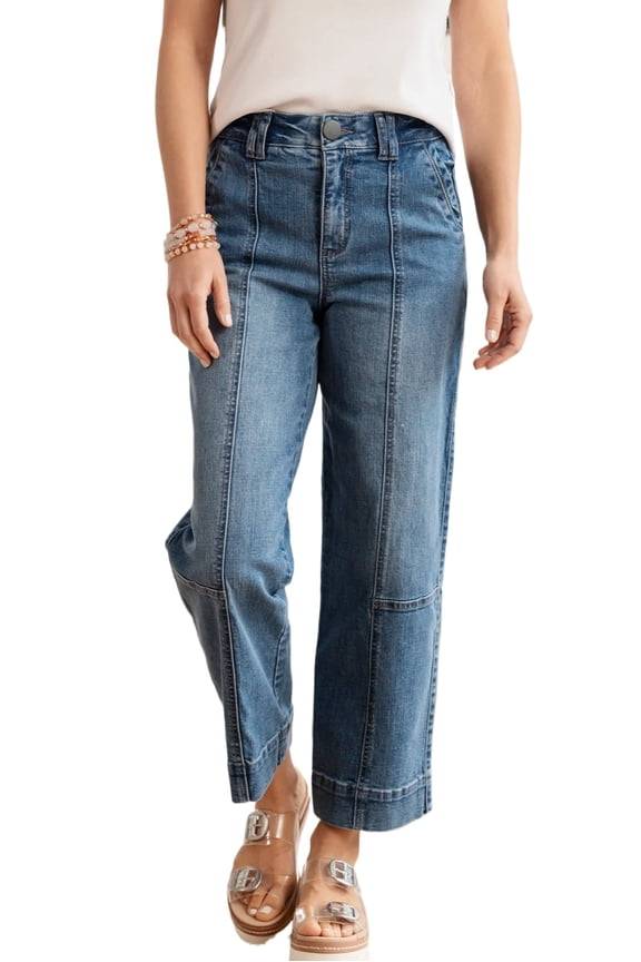 Sail Blue Exposed Stitching Straight Jeans for Women – Casual Everyday Style, 16