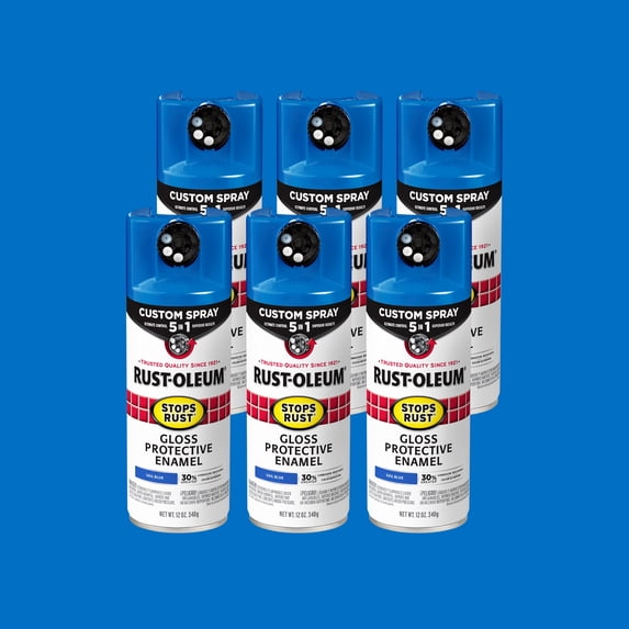 6 Pack, Sail Blue, Rust-Oleum Stops Rust Custom Spray 5 in 1 Gloss Spray Paint-376896, 12 oz