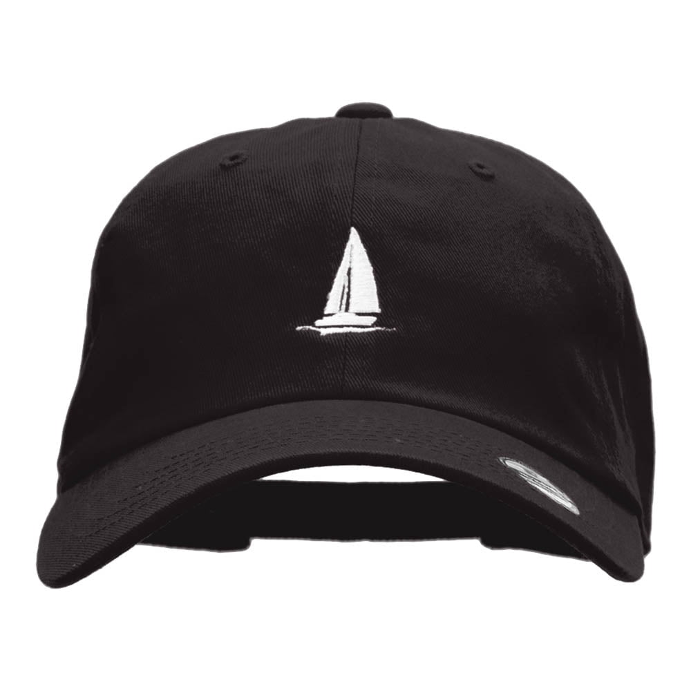 Sail Boat Embroidered Washed Cap Black OSFM Walmart Business