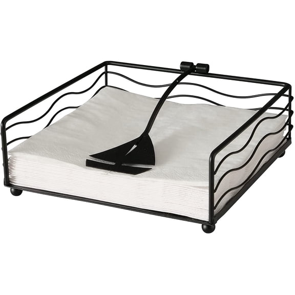 Sail Boat Flat Napkin Holder, Black, Metal, Square, 6.75 Inches