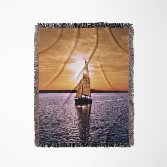 Sail Boat Sunset, Woven Blanket