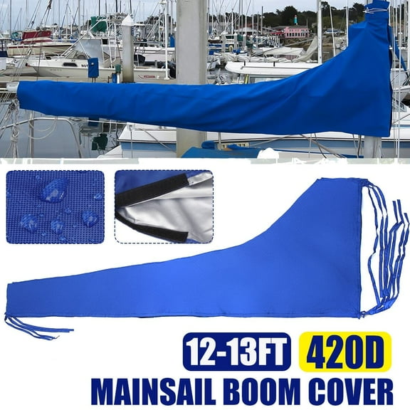 Sail Cover for 12-13ft Mainsail Boom Cover Boat Sail Protector Waterproof 420D Oxford Sunshade Wind Proof, Blue