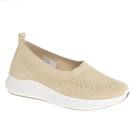 Sail Ladies Comfort Casual Flats Knit Shoes, Khaki      , 9