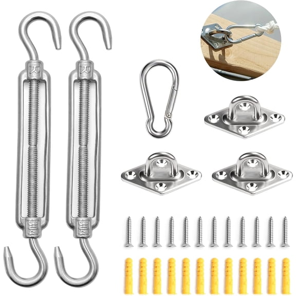 Sail Shade Fixing Kit, Shade Sail Fixings, M6 Stainless Steel Sun Sail Fixing Kit Heavy Duty Hardware Kit for Garden Patio Pergola Triangle Square Rectangle Sun Shade Sails Shade Cloth (Triangle)