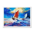 thumbnail image 1 of Sail ships On The Ocean Waves During Evening 32 in x 24 in Framed Painting Canvas Art Print, by Designart, 1 of 4