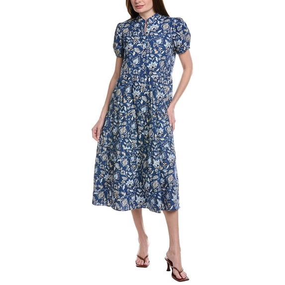 Sail to Sable womens Button Front Midi Dress, XL, Blue