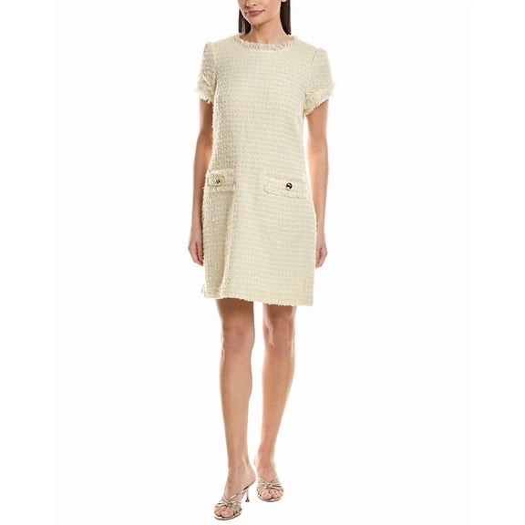 Sail to Sable womens  Halsbrook Tweed Wool-Blend Shift Dress, l, White