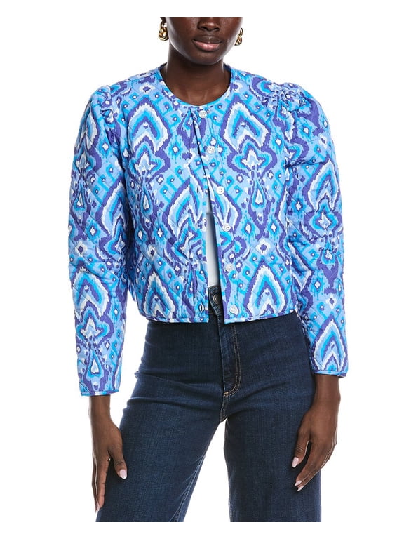 womens Quilted Print Jacket, m, Blue