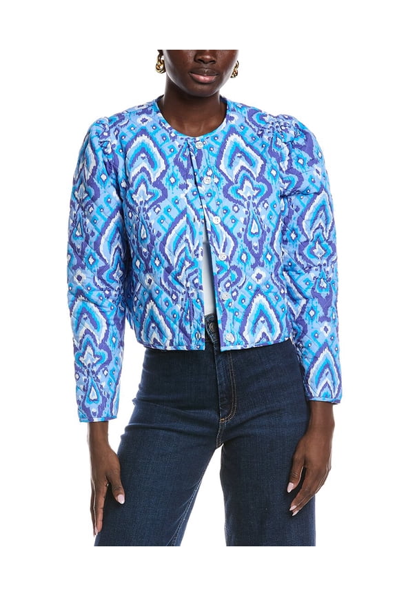 womens Quilted Print Jacket, xs, Blue
