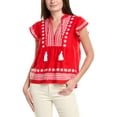 thumbnail image 1 of Sail to Sable womens  Ruffle Front Linen-Blend Top, XL, Red, 1 of 3
