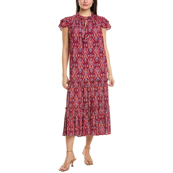 Sail to Sable womens Ruffle Neck Midi Dress, s, Red