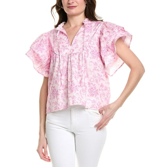 Sail to Sable womens Ruffle Sleeve Blouse, l, Pink