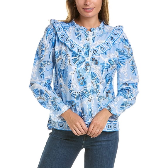 Sail to Sable womens Ruffle Top, m, Blue