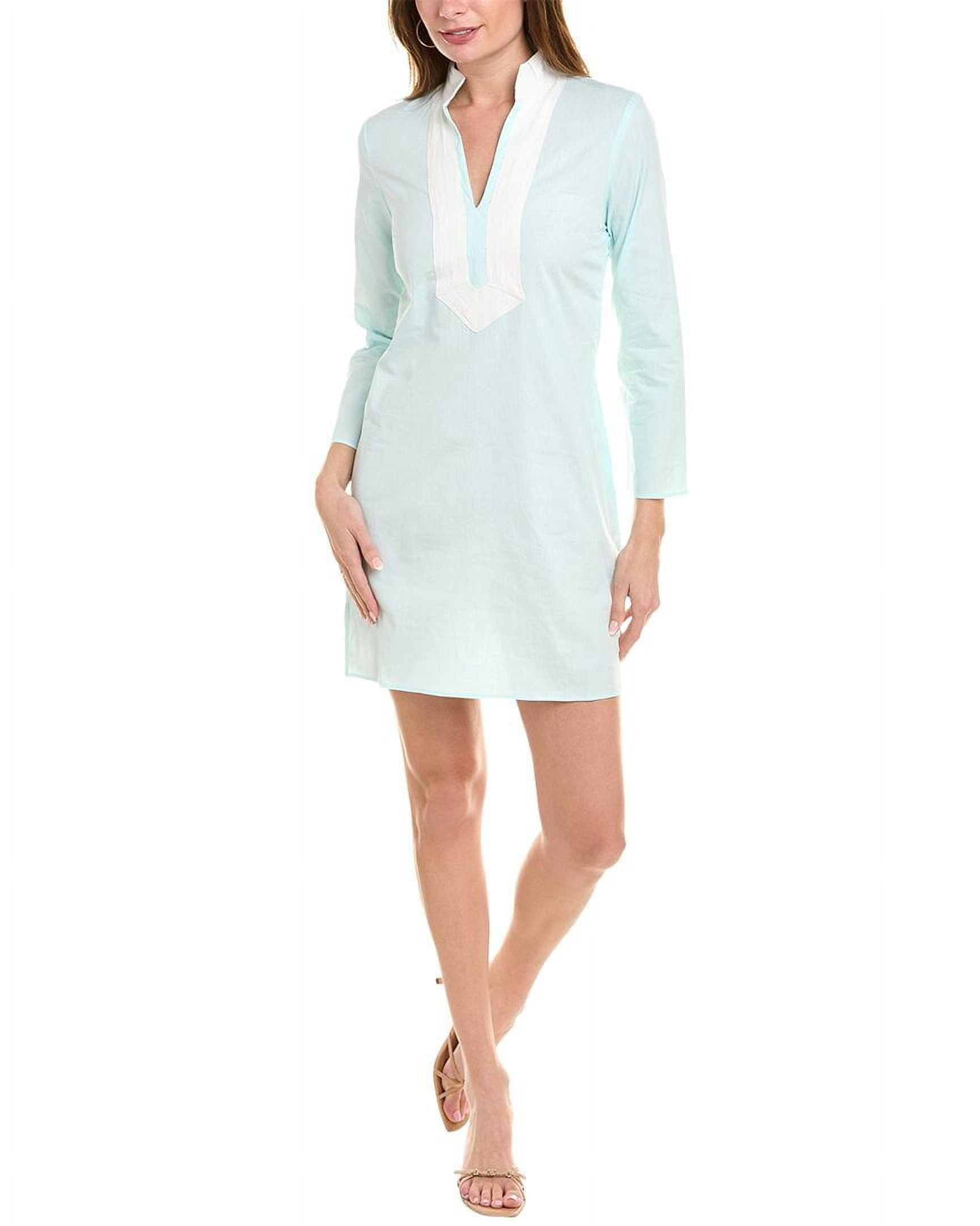 knee length dresses for ladies Sail to Sable Tropical Block Print Long Sleeve Tunic Flare Dress Tropical Block Print / L / F25229