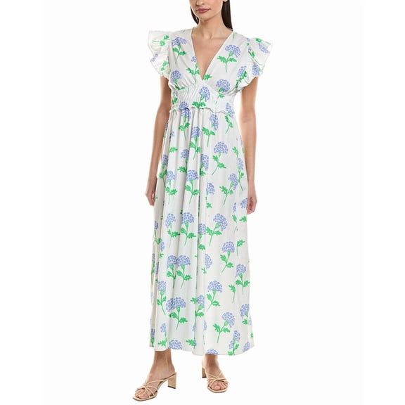 Sail to Sable womens  V-Neck Flutter Sleeve Maxi Dress, m, Blue