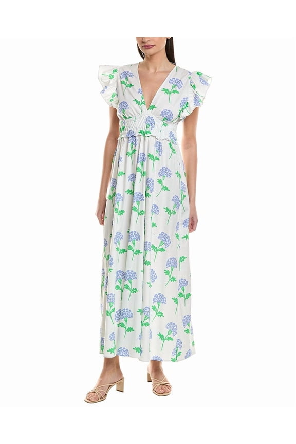 womens V-Neck Flutter Sleeve Maxi Dress, m, Blue