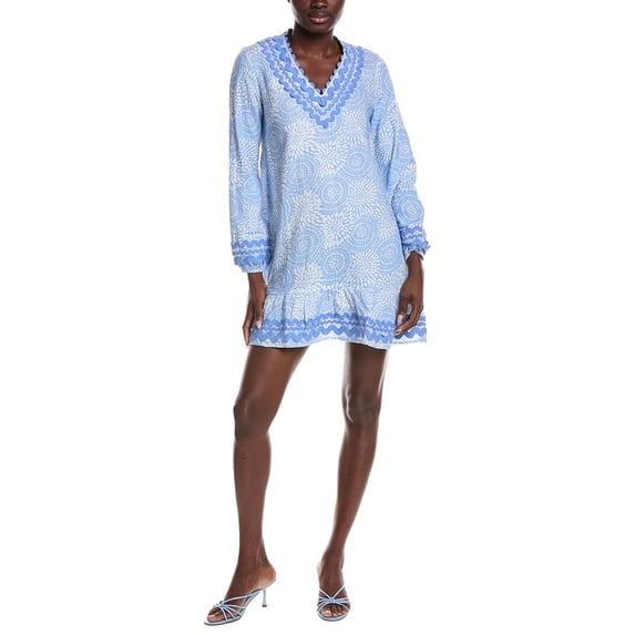 Sail to Sable womens V-Neck Ruffle Hem Linen-Blend Dress, l, Blue