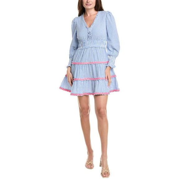 Sail to Sable womens V-Neck Smocked Waist Mini Dress, XL, Blue