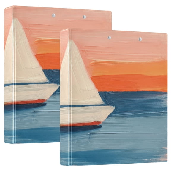 Sailboat 12.4x10.6in PVC Round Ring Binder, D-Ring 3-Hole, Metal Clip, 200 Sheets