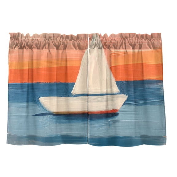 Sailboat 27"x36" Linen Look Cafe Curtain Set with Privacy and UV Protection