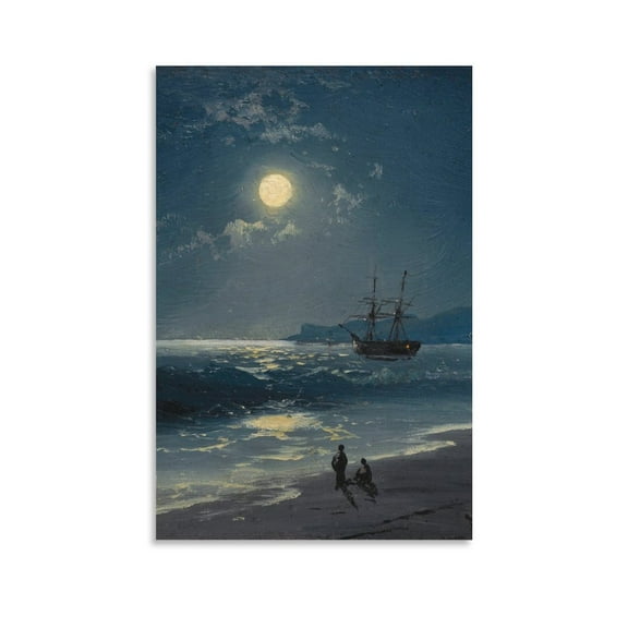 Sailboat Abstract Colourful Art Ancient Wooden Boat Ship Moon Seascape Modern Office Seaside Kids Wall Art Poster Scroll Canvas Painting Picture Living Room Decor Home 12x18inch(30x45cm)